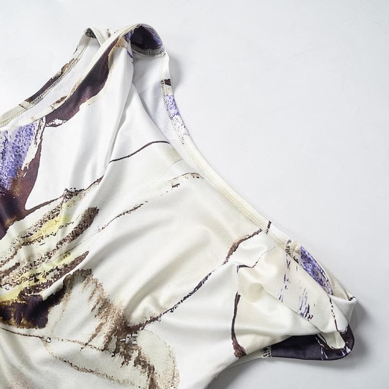 Off shoulder abstract print ruched maxi dress