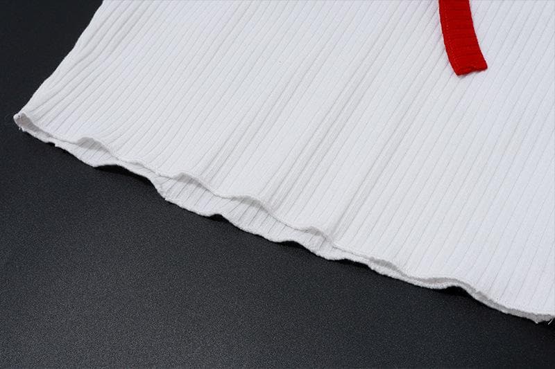 Bowknot backless contrast ribbed ruffle tube top