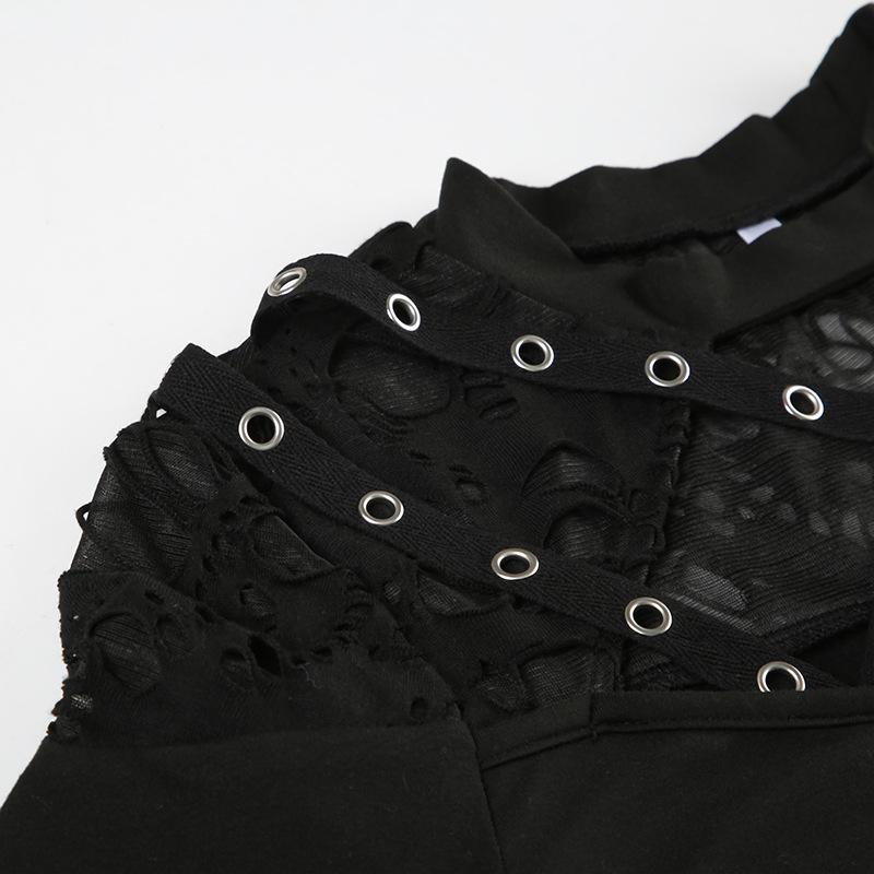 Long sleeve crewneck hollow out top