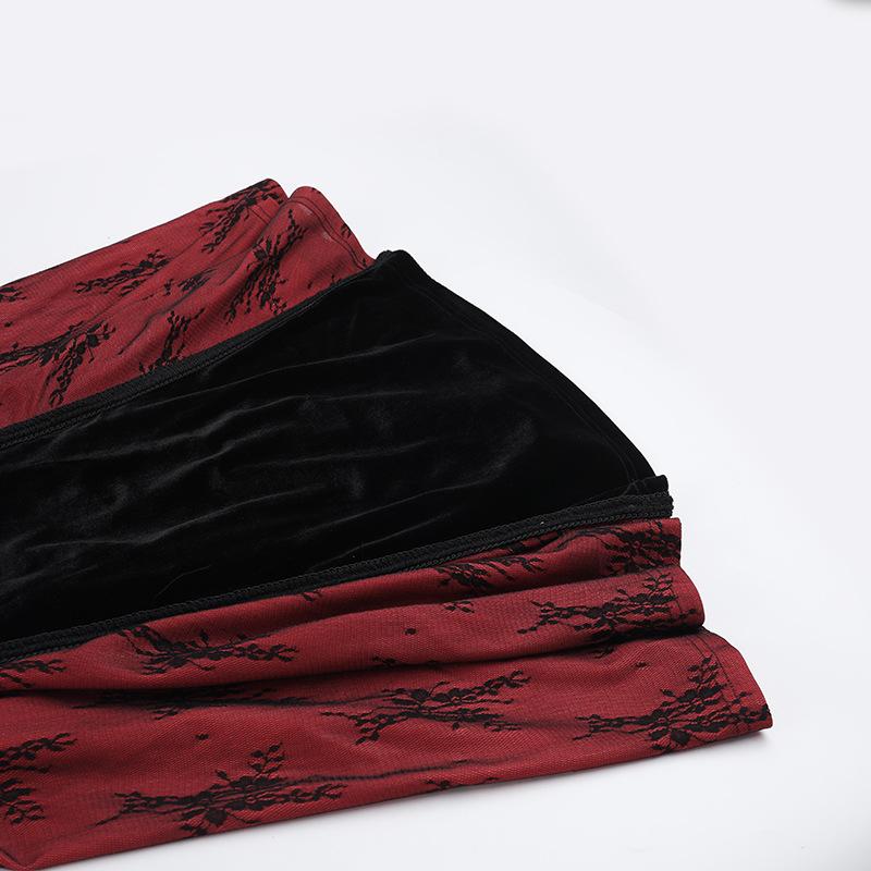 Halter embroidery ruched contrast maxi dress  | red tango dress