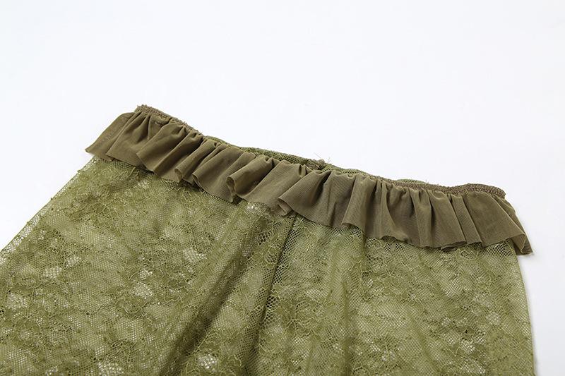 Lace see through ruffle patchwork pant