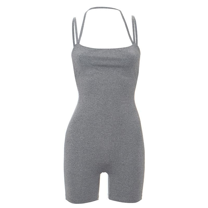 Halter solid sleeveless backless square neck romper