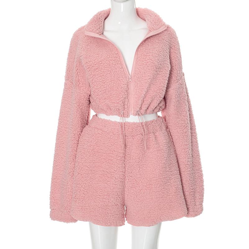 Long sleeve fluffy zip-up pant set