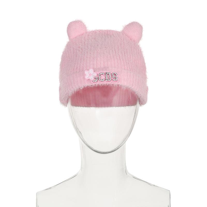 Fluffy beaded star applique hat