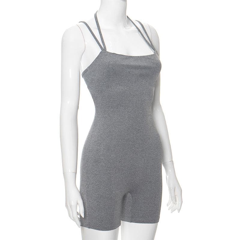 Halter solid sleeveless backless square neck romper