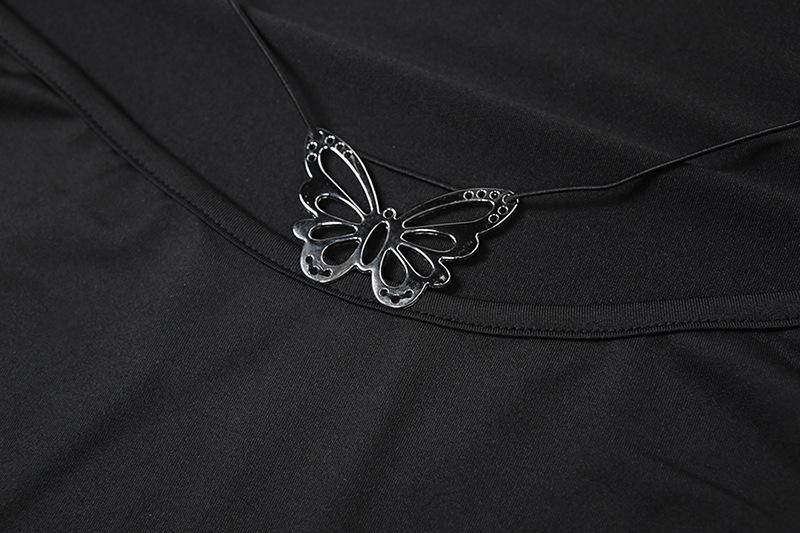 High neck butterfly pattern o ring button maxi dress