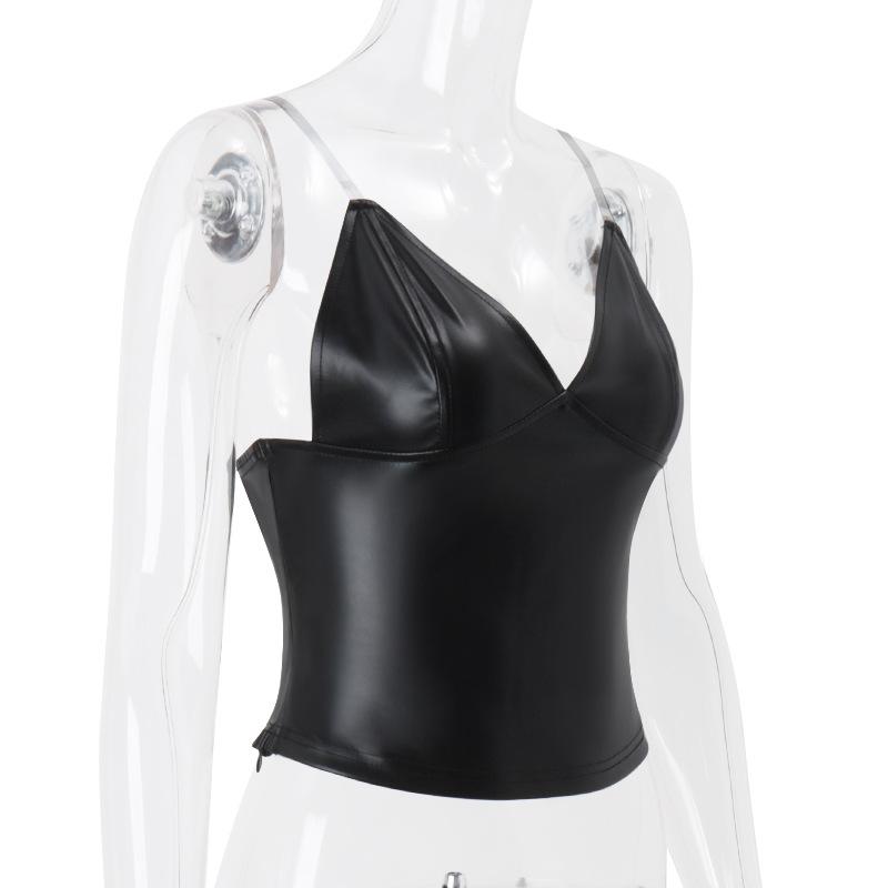 PU leather v neck cami top
