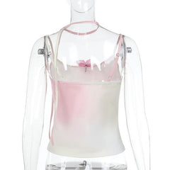 U neck gradient beaded flower applique cami top