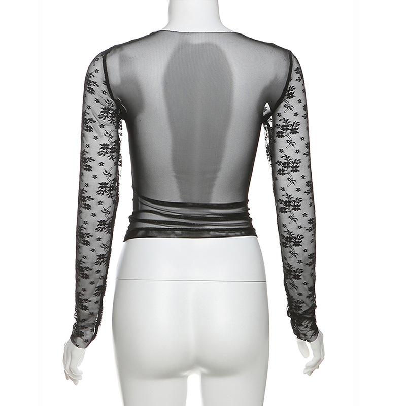 Long sleeve hollow out ruched lace top