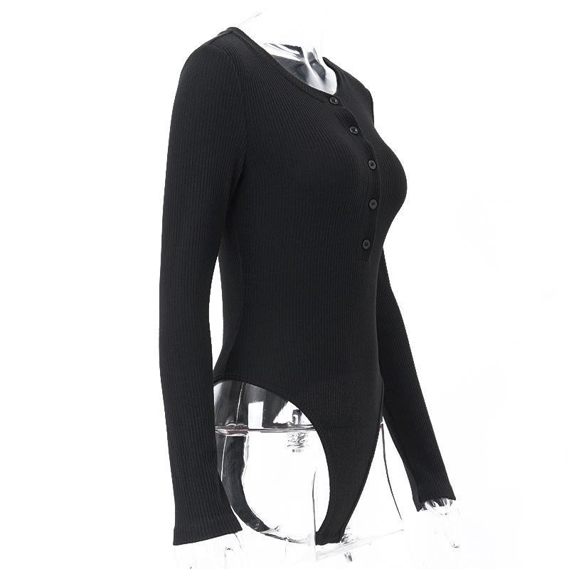 Crewneck long sleeve button solid bodysuit