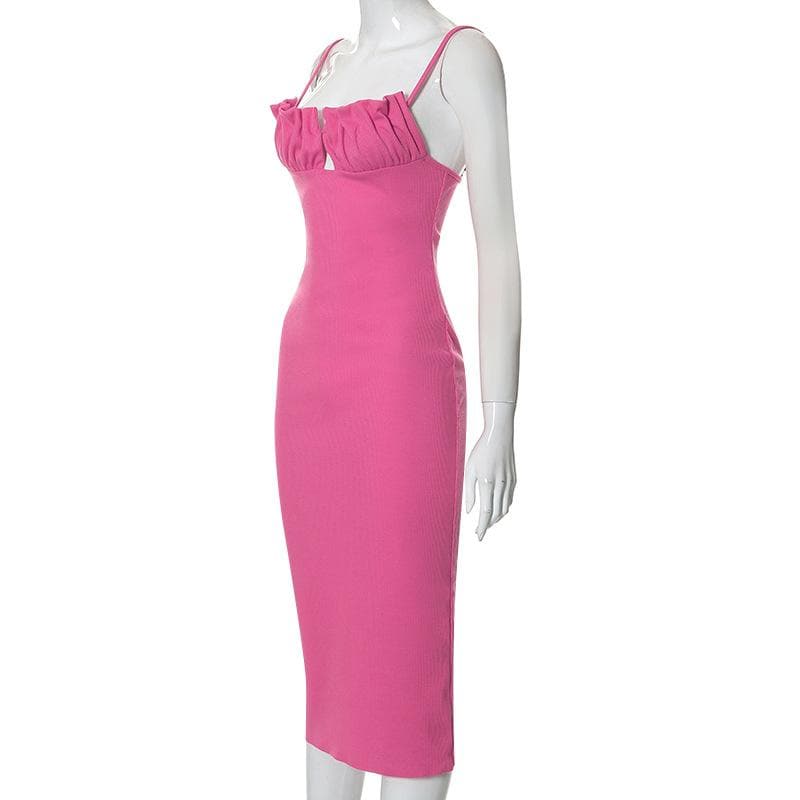 Sleeveless solid ruched ribbed backless cami dress  | red tango dress