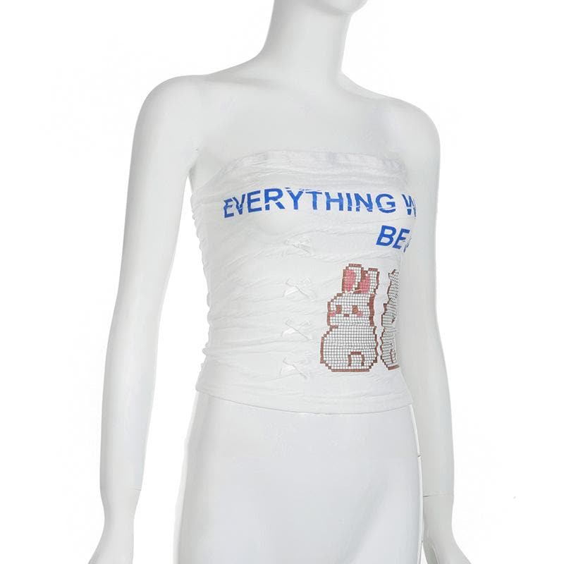 Textured rabbit pattern contrast bowknot tube top
