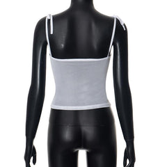 Sheer mesh see through bowknot self tie cami top