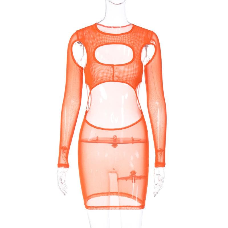 Long sleeve hollow out sheer mesh see through mini dress  | samba dress