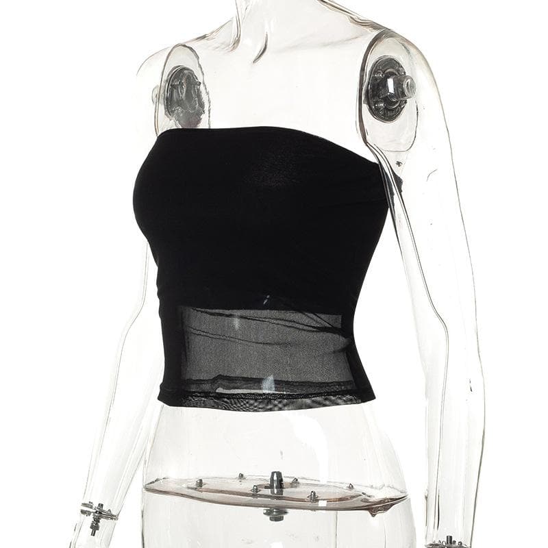 Solid sleeveless mesh backless tube top