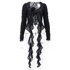 Textured long sleeve ruffle self tie solid crop top