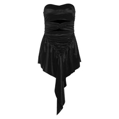 Ruched hollow out sweetheart neck backless tube mini dress