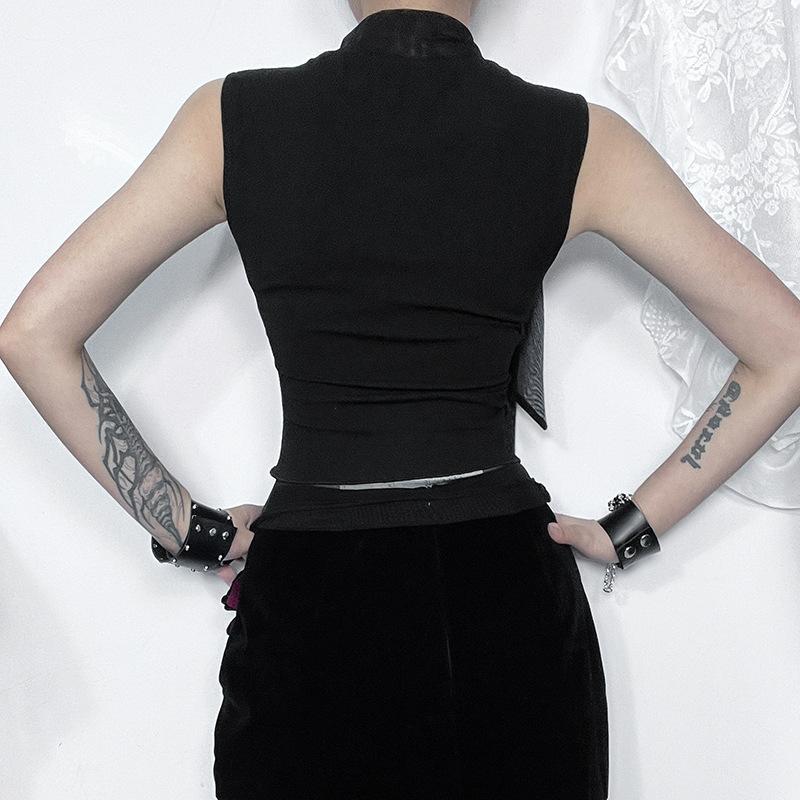 Butterfly embroidery sleeveless mesh knotted top