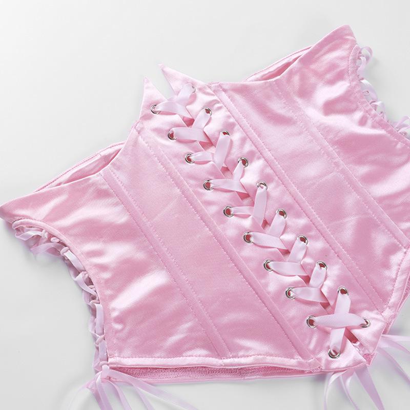 Lace up self tie solid corset top