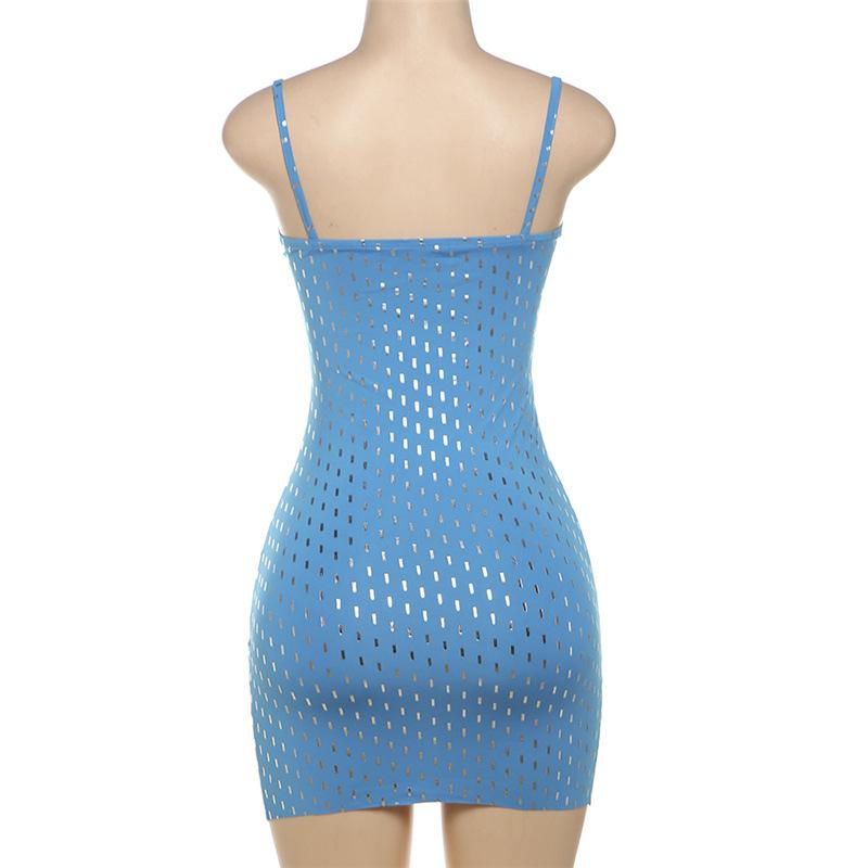 Glitter hollow out backless cami mini dress