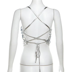 Glitter cross back self tie cami top