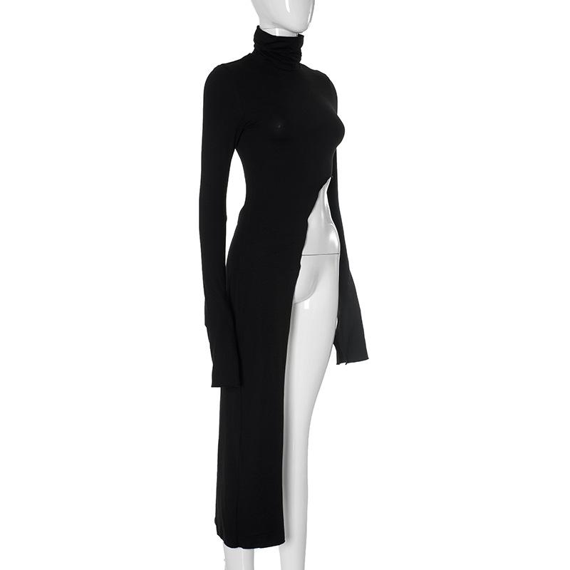 High neck long sleeve irregular solid top