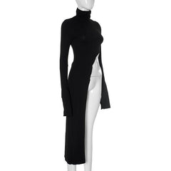 High neck long sleeve irregular solid top