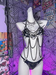 Halter rivet PU leather metal chain top
