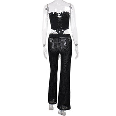 O ring bustier lace up see through tube pant set