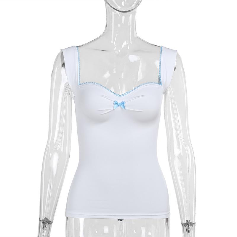 Ruched bowknot lace hem cami top