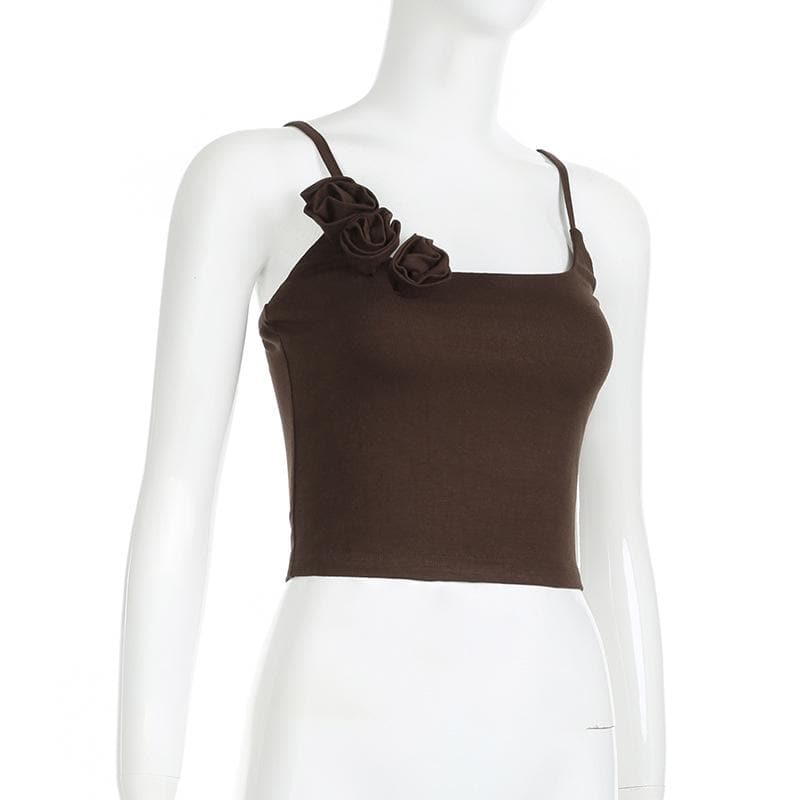 Flower applique square neck solid backless cami crop top