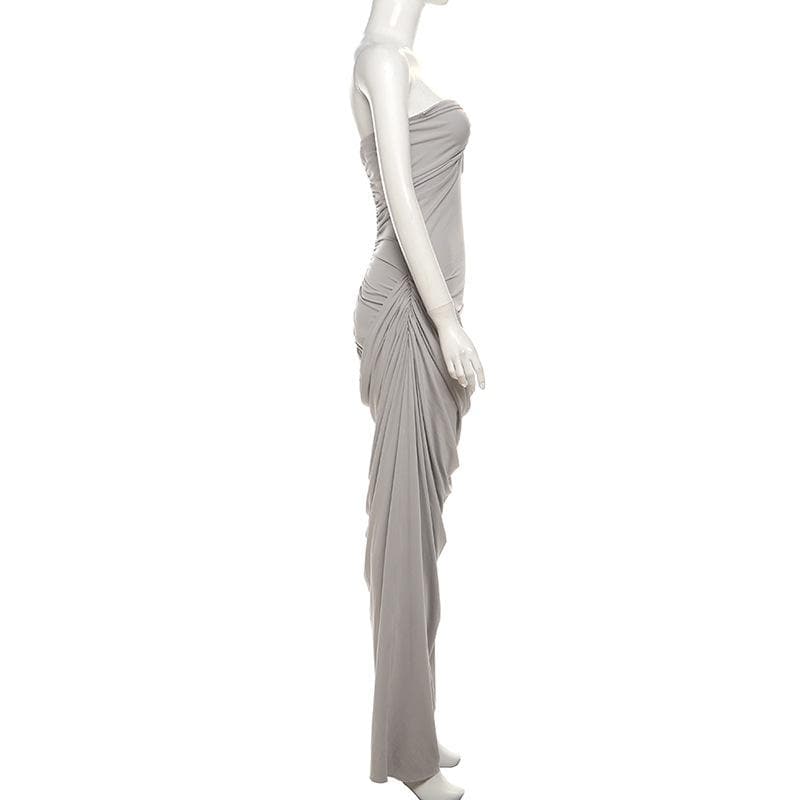 Ruched sweetheart neck irregular tube maxi dress