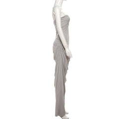 Ruched sweetheart neck irregular tube maxi dress