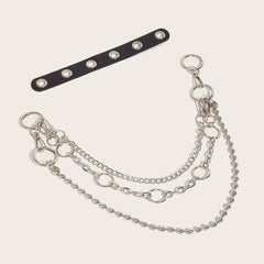 O ring PU leather beaded layered waist chain