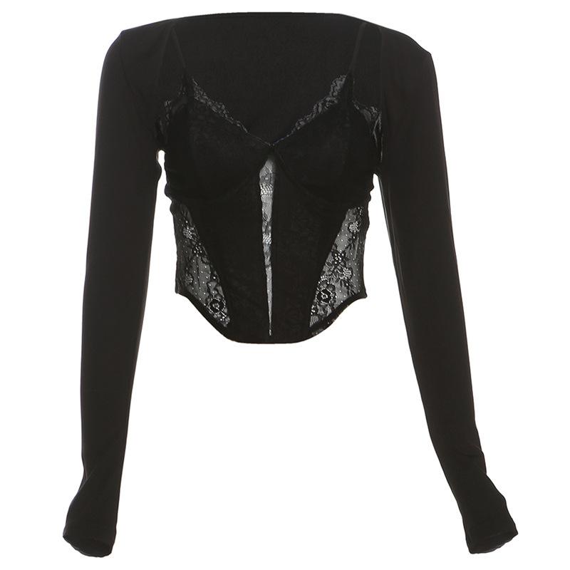 Long sleeve bustier lace cami shrug 2 piece top