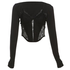 Long sleeve bustier lace cami shrug 2 piece top