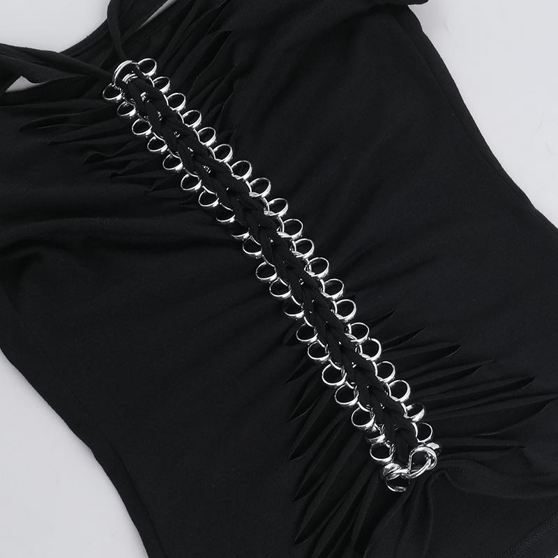 Short sleeve print hollow out o ring top