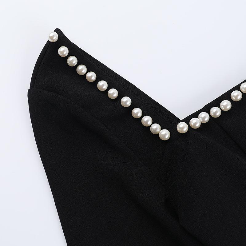 Square neck long sleeve beaded mini dress