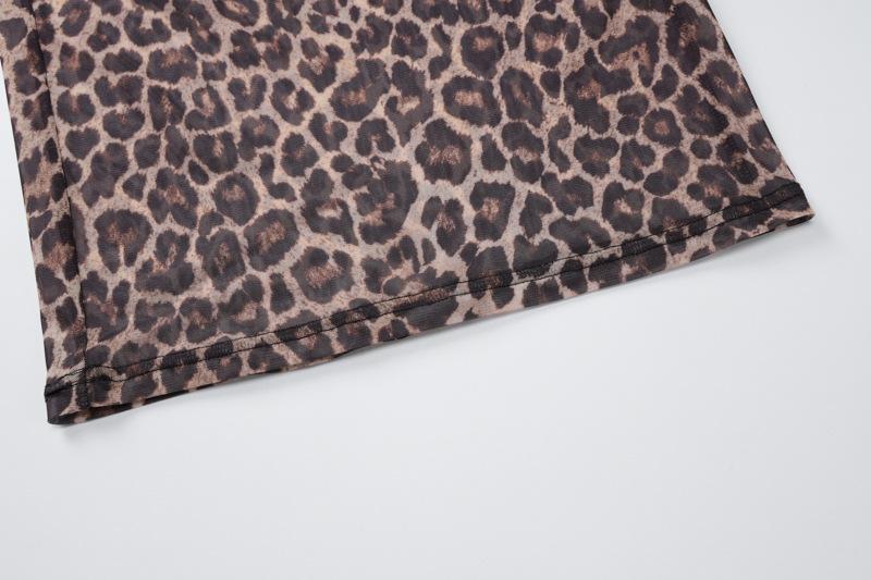 Long sleeve leopard print crewneck sheer mesh maxi dress  | samba dress