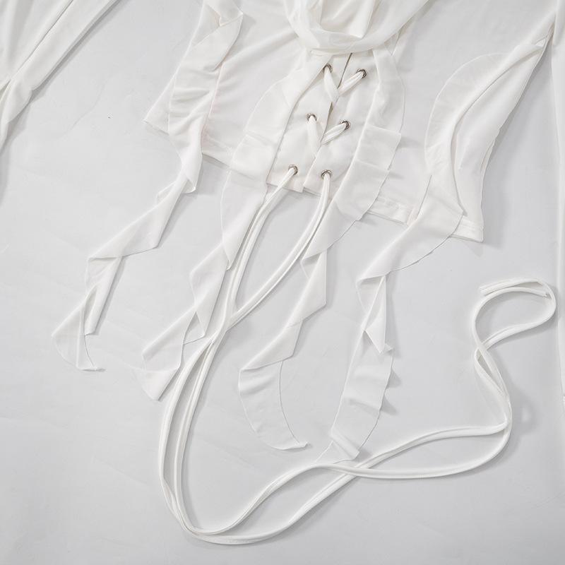 Hoodie long sleeve tassels self tie top