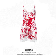 Lace hem print backless cami mini dress  | red tango dress