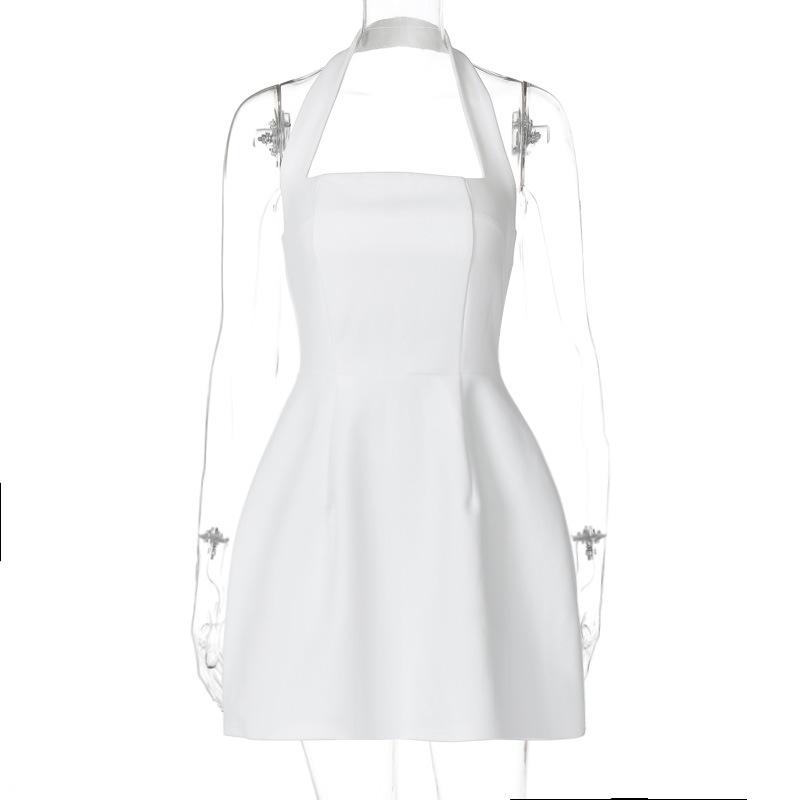 Halter solid ruched stitch zip-up mini dress