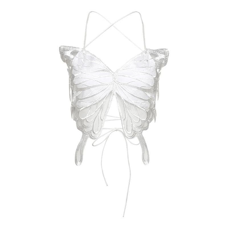 Butterfly embroidery cross back cami top