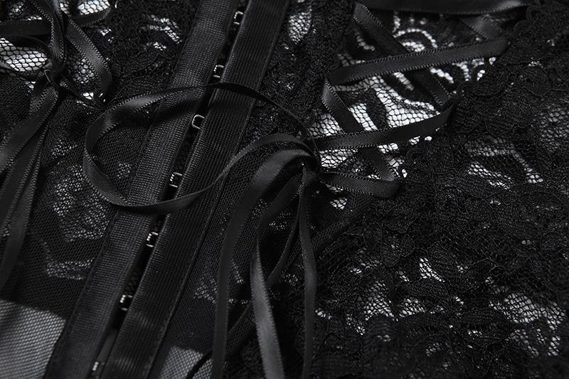 Lace hollow out lace up button tube top