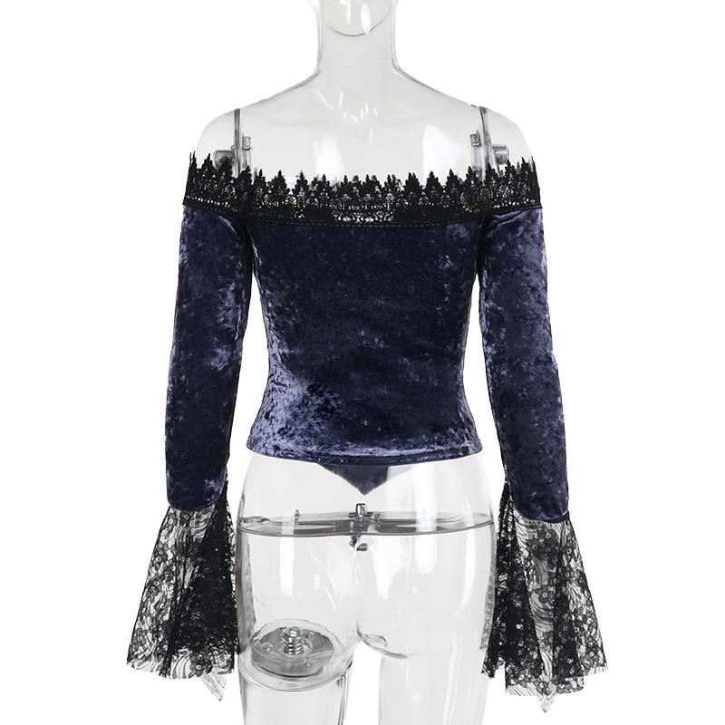 Off shoulder long flared sleeve velvet top