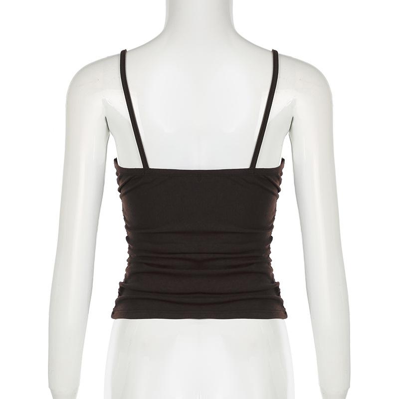 Ruffle v neck print patchwork ruched cami top