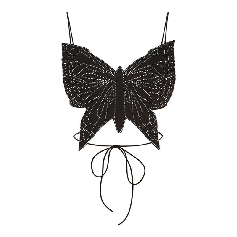 Butterfly pattern beaded knotted cami top