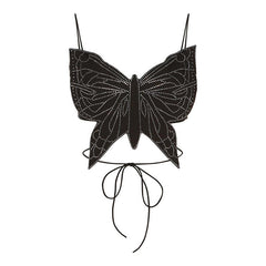 Butterfly pattern beaded knotted cami top