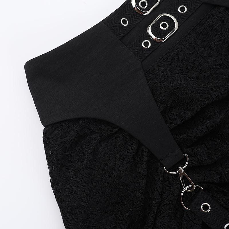 Lace o ring buckle midi skirt