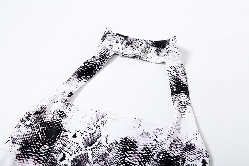 Halter snake print buckle backless mini dress